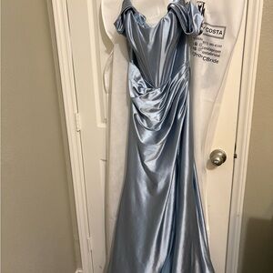 Sherri Hill Light Blue Satin Prom Dress 54923